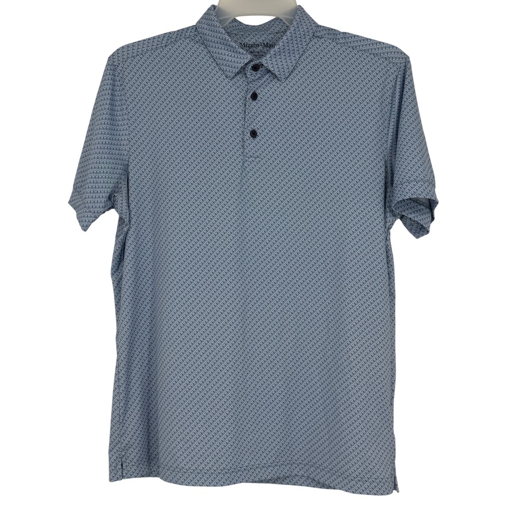 Mizzen+Main Mens Medium Trim Fit Blue Geometric Performance Polo Shirt